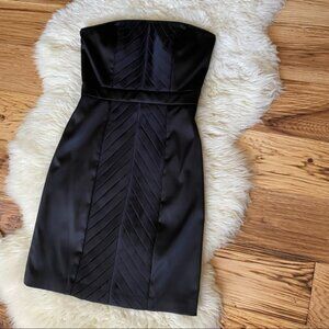 Max and Cleo Herringbone Fitted Strapless Dress Satin Black